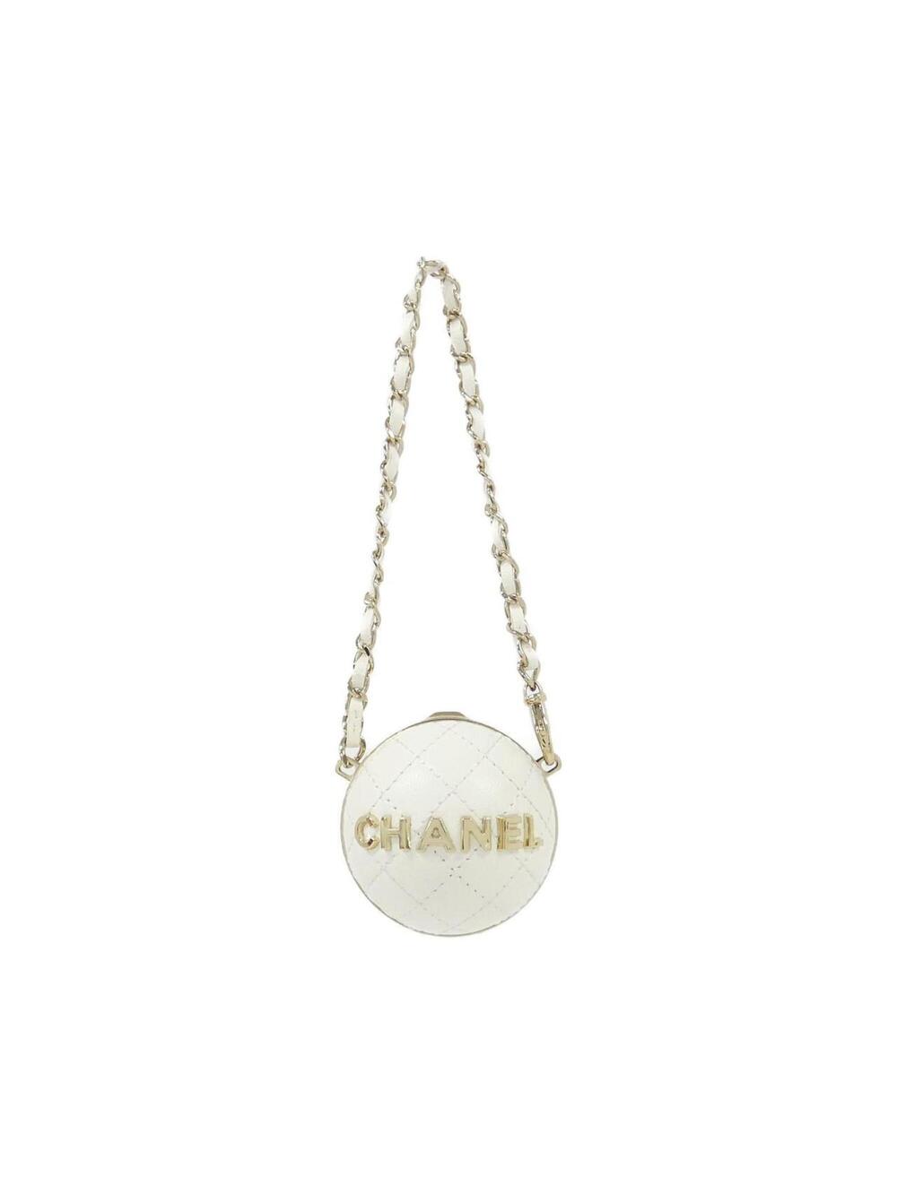Chanel Bag Charm Leather Gold And White #276154C21B
